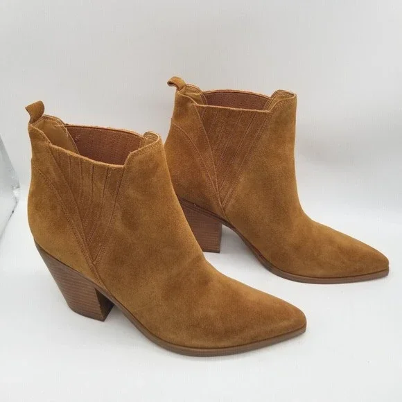 Marc Fisher Womens Brown Suede  Pointed Toe Block Heel Gadri Booties - Picture 2 of 6